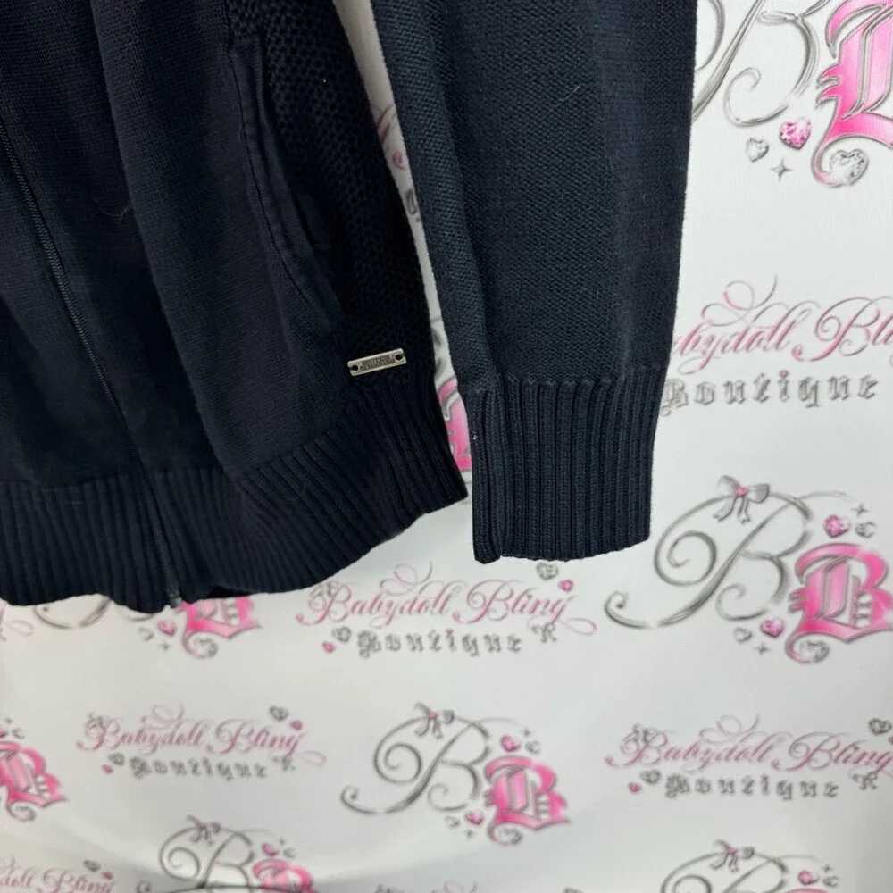 Guess sweater zip up cable knit knitted warm cozy Black Textured Knit Sweater